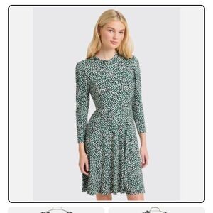 NWT Draper James Julia Mini Dress In Green Square Dot Long Sleeve XS